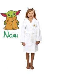 Green Frog Cartoon Design & Custom Name Embroidery on Kids Hooded Bathrobe